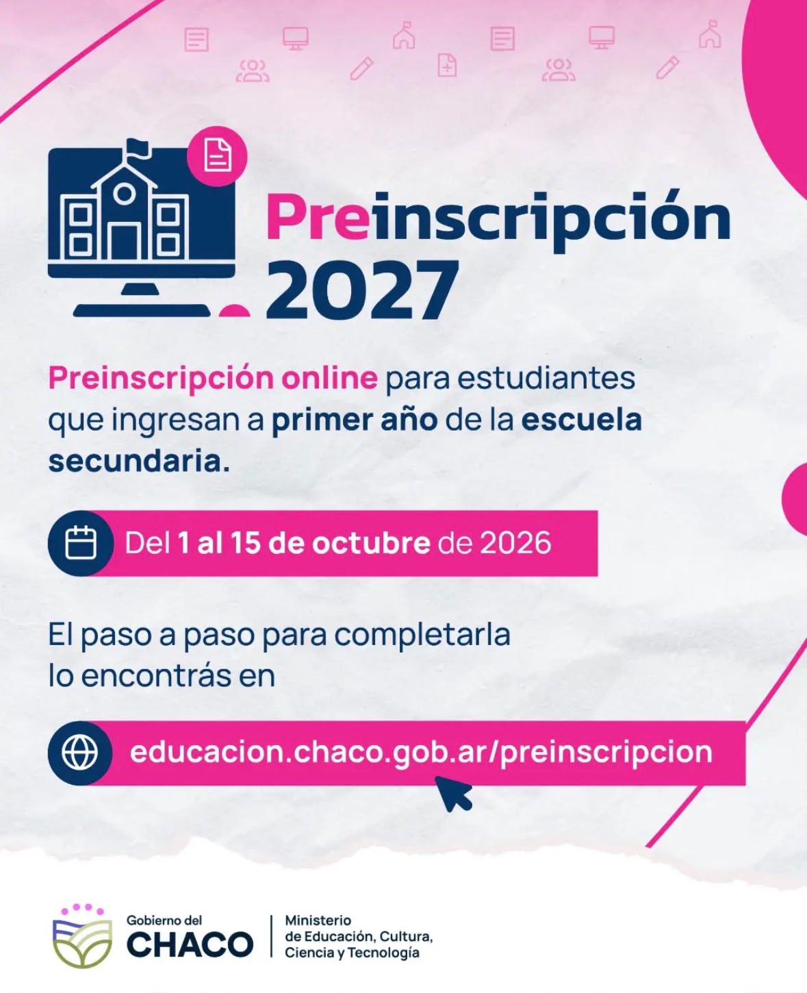 *EDUCACI&Oacute;N RECUERDA QUE EL 15 DE OCTUBRE FINALIZA LA PREINSCRIPCI&Oacute;N PARA LA SECUNDARIA 2027*