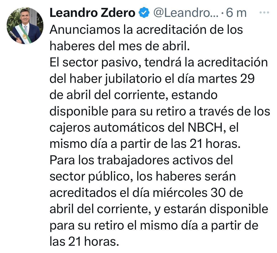 *29 y 30 DE ABRIL: EL GOBERNADOR ZDERO ANUNCIÓ EL PAGO DE SUELDOS*
